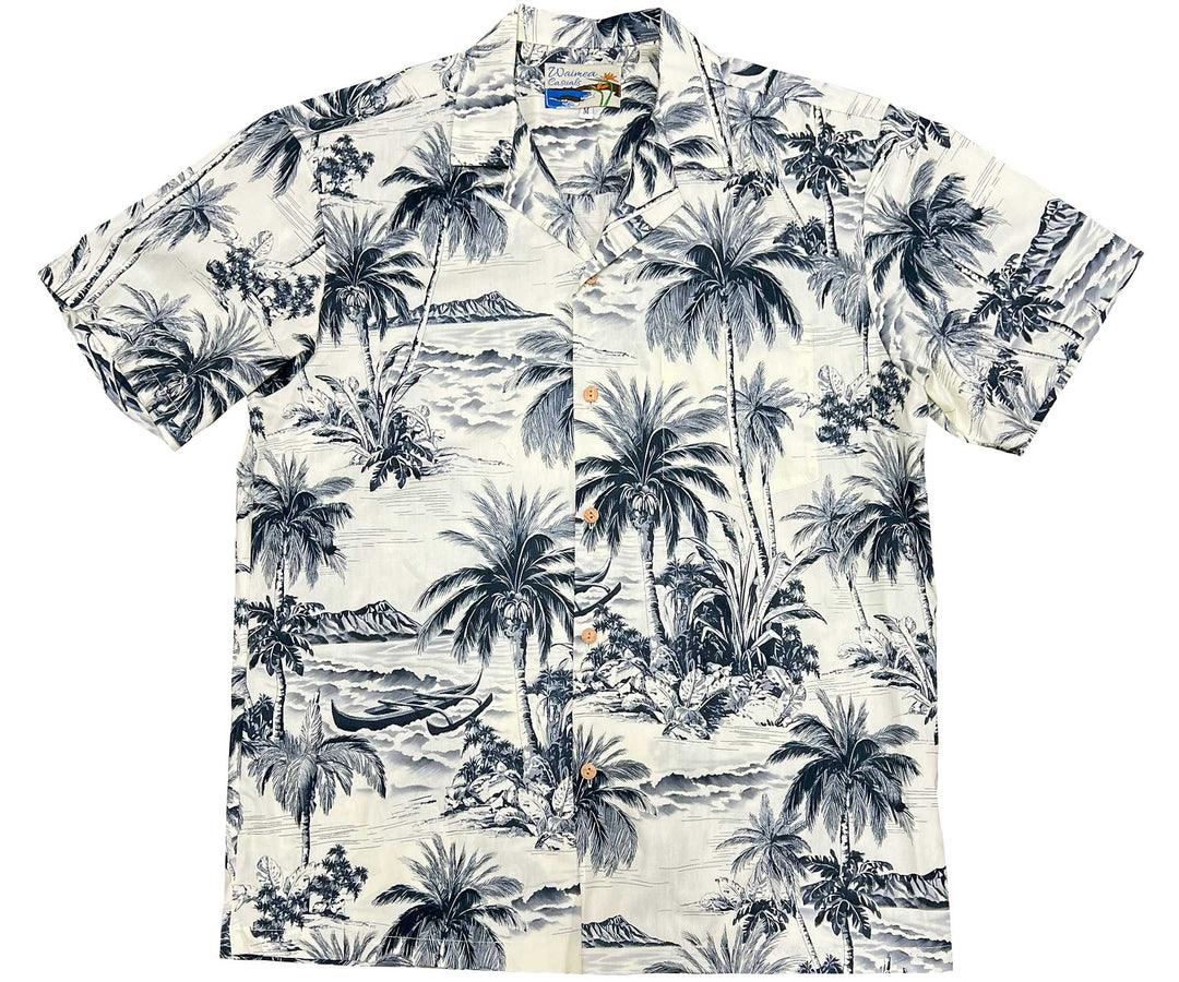 Waikiki Beach Charcoal Hawaiian Shirt