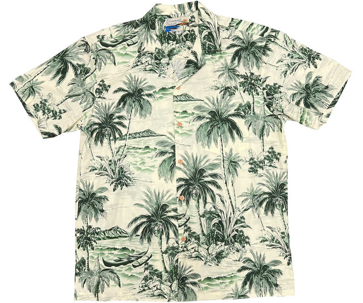 Waikiki Beach Green Hawaiian Shirt