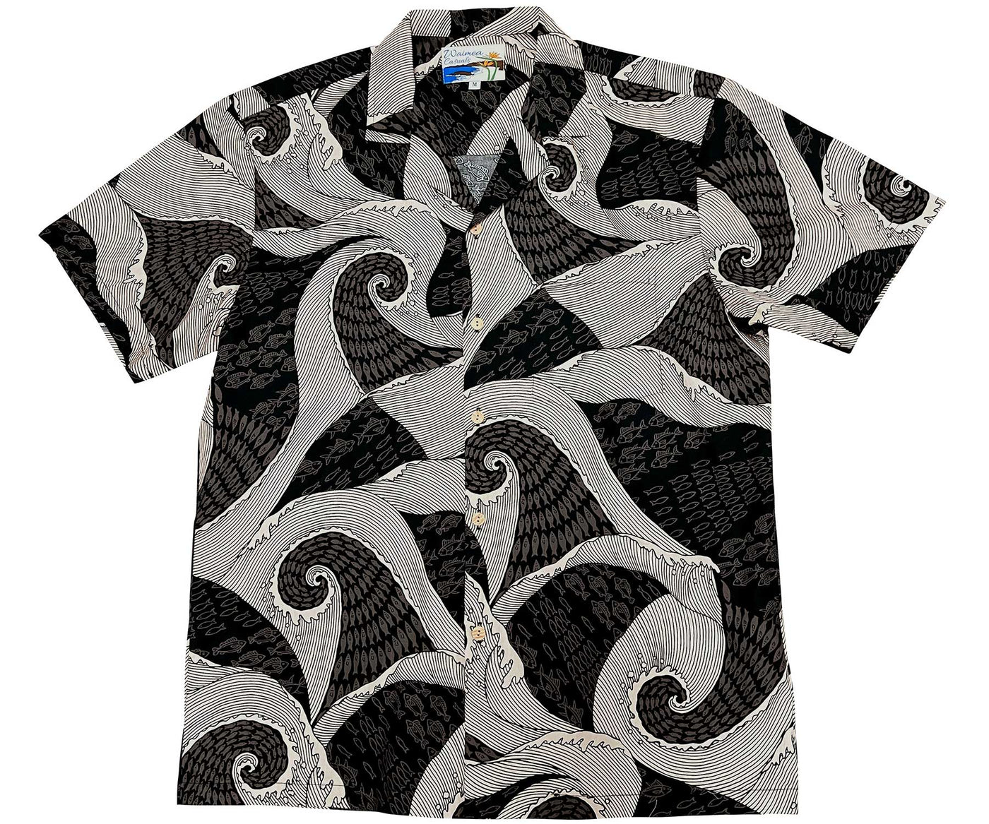 Waves Black Hawaiian Shirt