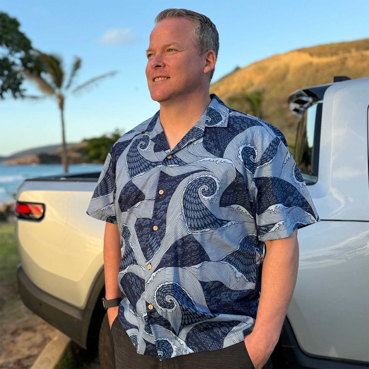 Waves Navy Hawaiian Shirt