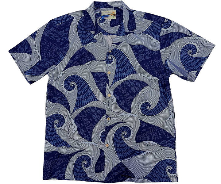 Waves Navy Hawaiian Shirt