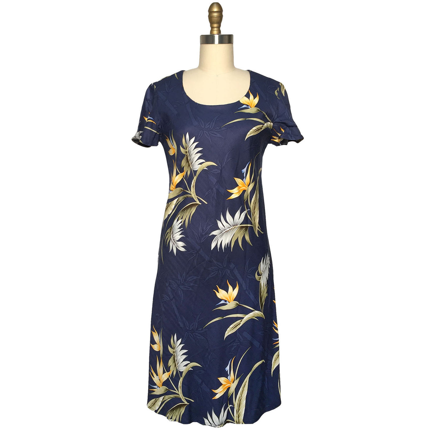 Bamboo Paradise Navy A-Line Dress with Cap Sleeves