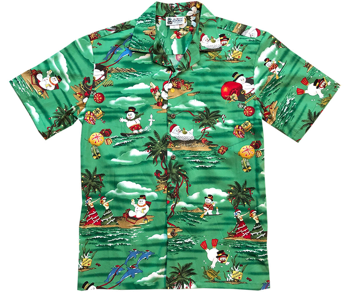 Frosty Dreams of Hawaii Green Hawaiian Shirt