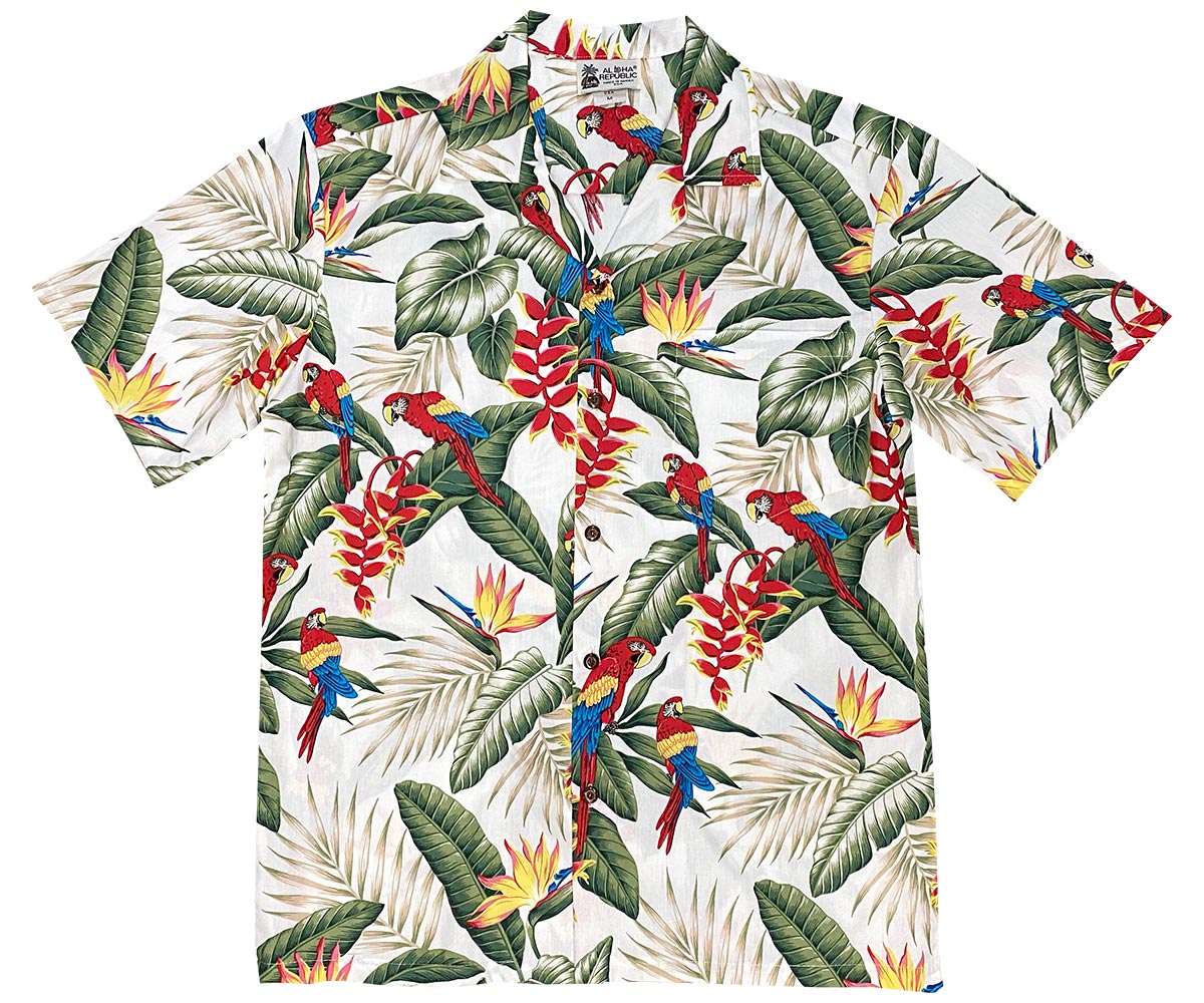 Jungle Macaws White Hawaiian Shirt