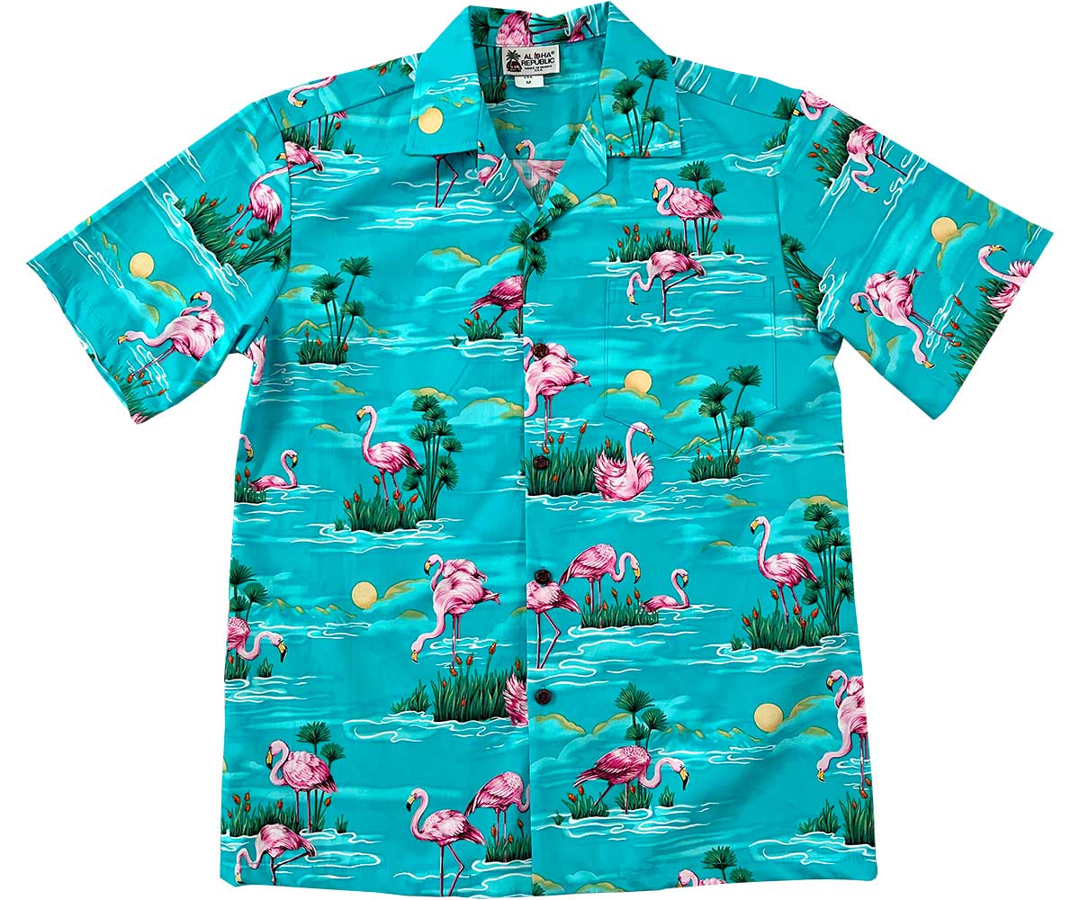 Flamingo A Go Go Aqua Hawaiian Shirt