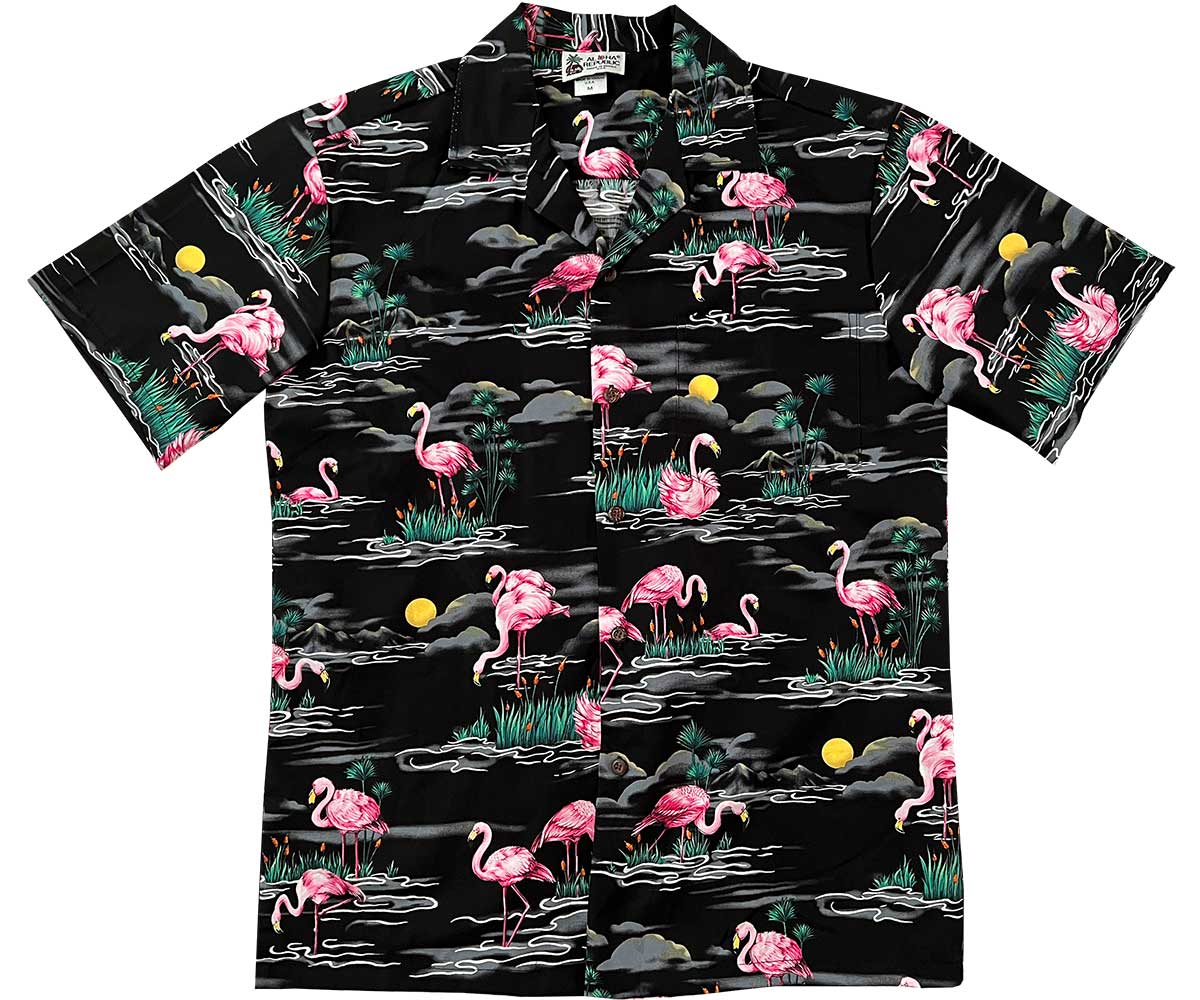 Flamingo A Go Go Black Hawaiian Shirt