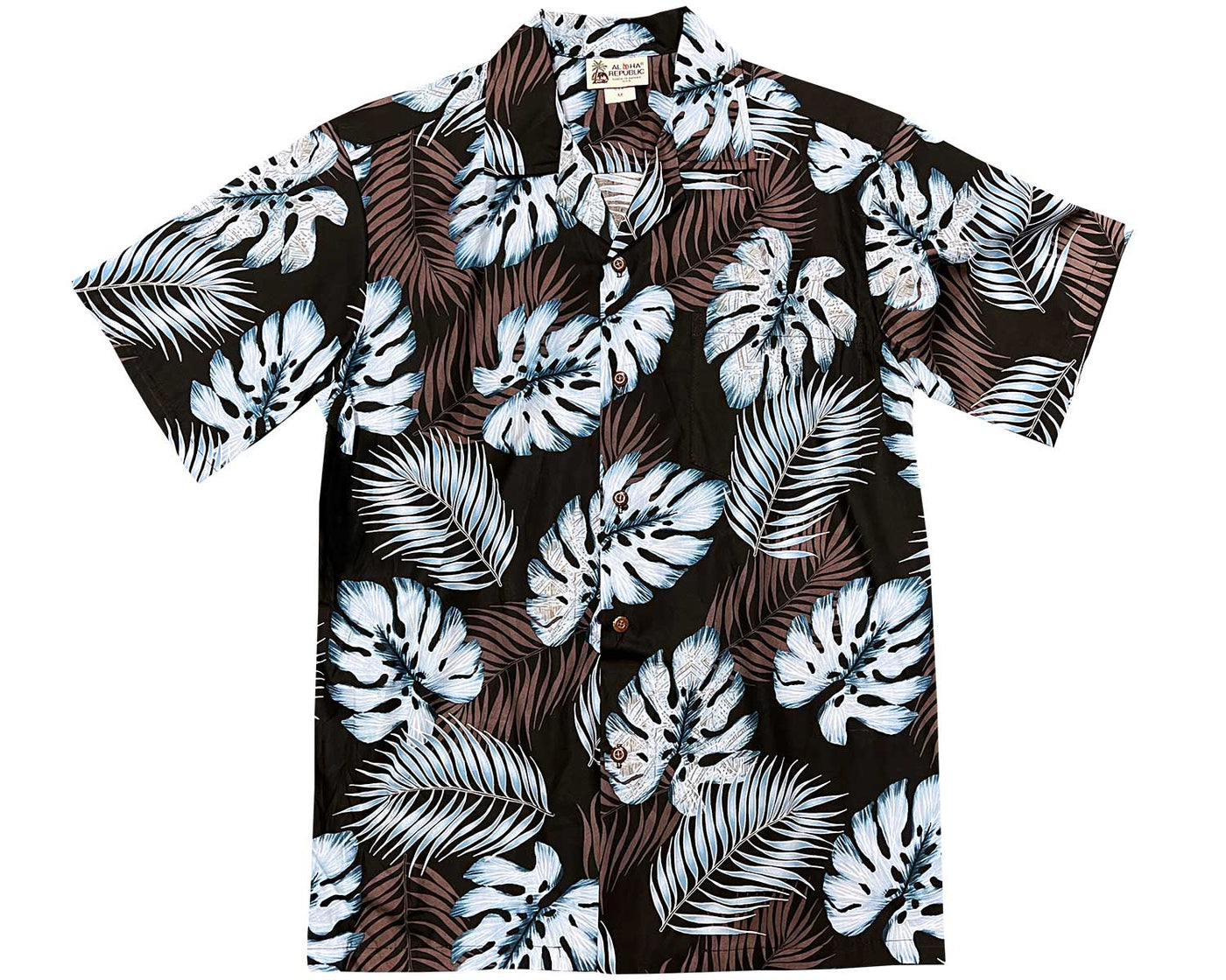 Monstera and Fern Black Hawaiian Shirt