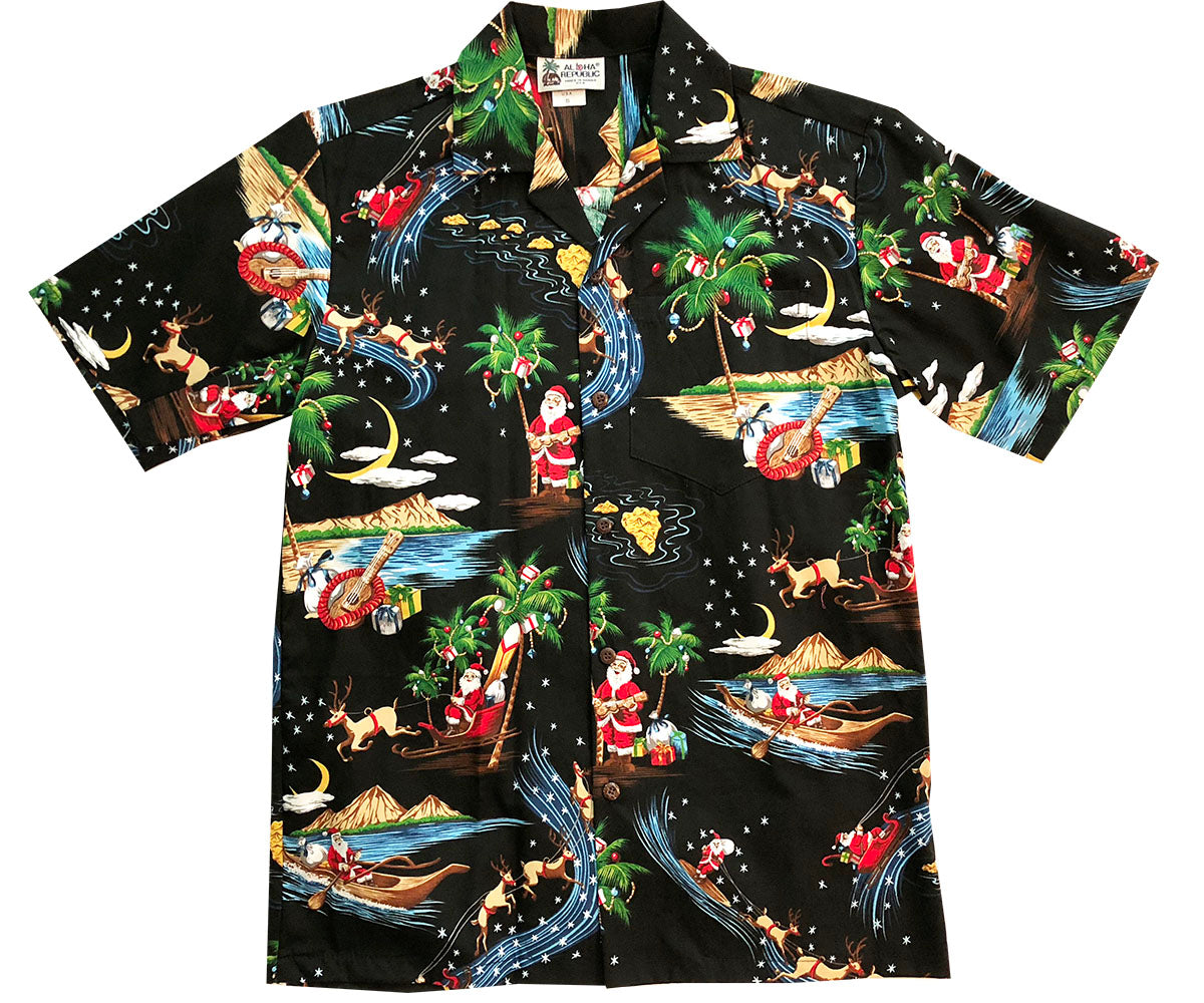 Santa's Hawaiian Delivery Black Aloha Shirt