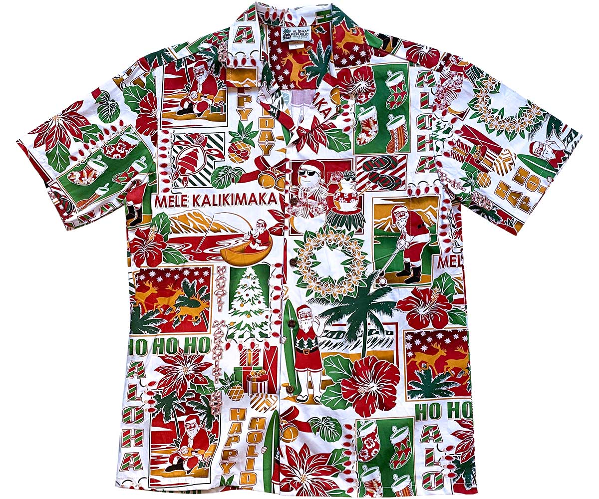 Aloha Christmas Traditions White Hawaiian Shirt