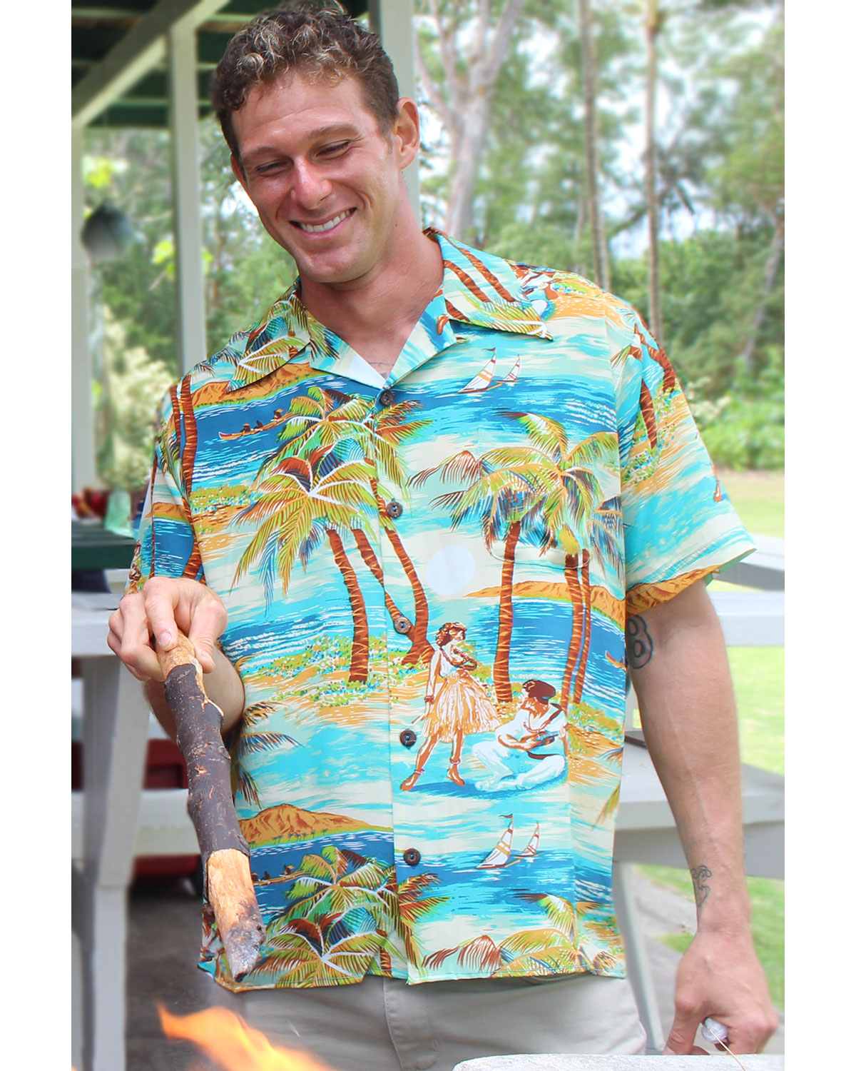 Retro Hula Teal Hawaiian Shirt