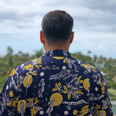 Retro Hula Moon Navy Hawaiian Shirt