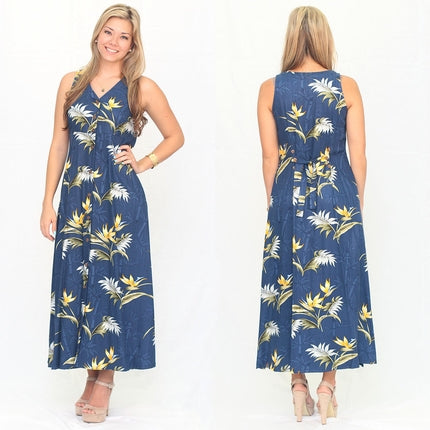 Bamboo Paradise Navy Button Front Tank Dress