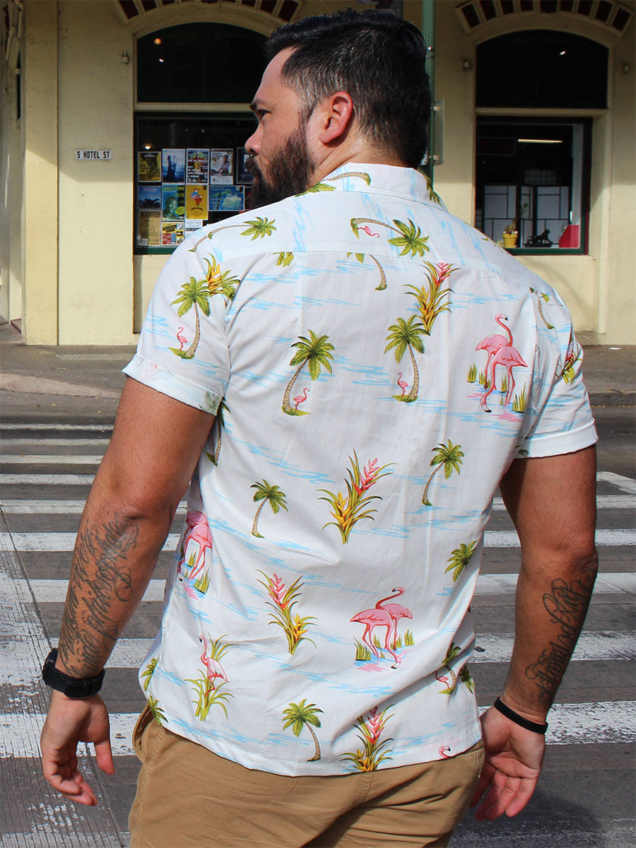 Ferocious Flamingo White Hawaiian Shirt