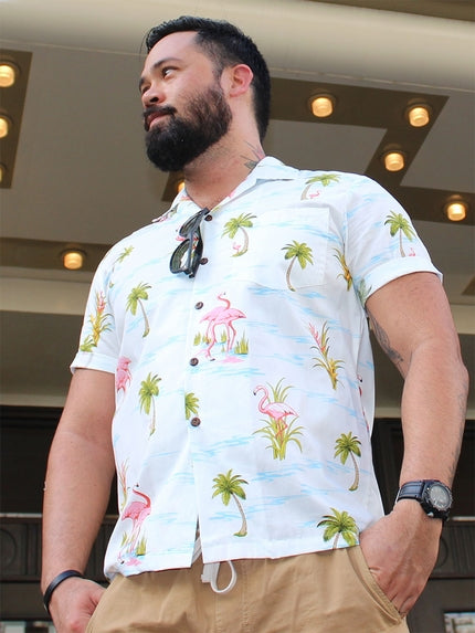 Ferocious Flamingo White Hawaiian Shirt