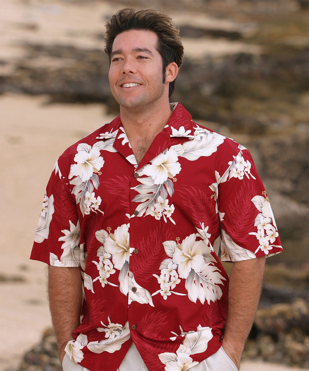 Vintage Red & White Floral Hawaiian Shirt Mens Small/medium 
