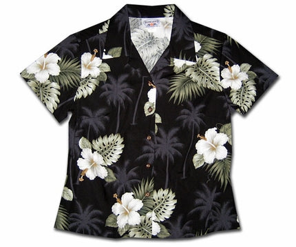 Kilauea Black Fitted Women's Hawaiian Shirt