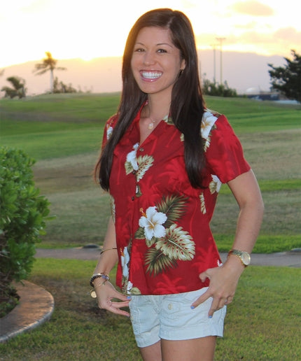 Kilauea Red Fitted Women's Hawaiian Shirt