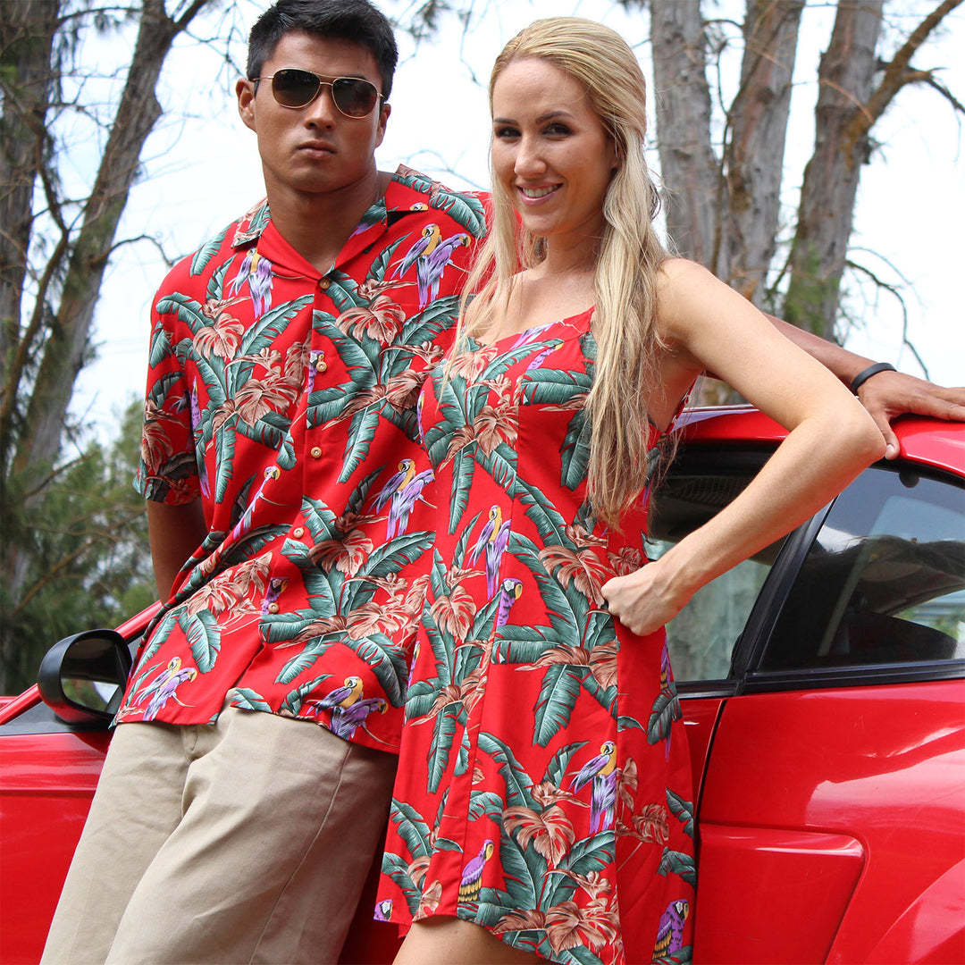 Chemise Magnum Chemise Hawaïenne Jungle Bird Rouge - Style Magnum FIESTAS GUIRCA Vêtement Thème Années 80 Chemise Magnum Chemise Hawaïenne Jungle Bird Rouge - Style Magnum FIESTAS GUIRCA Vêtement Thème Années 80