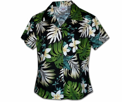 Ms Monstera Black Fitted Women's Hawaiian Shirt