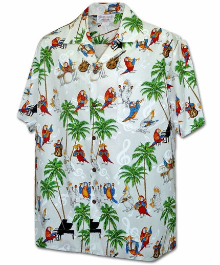 Musical Parrots White Hawaiian Shirt