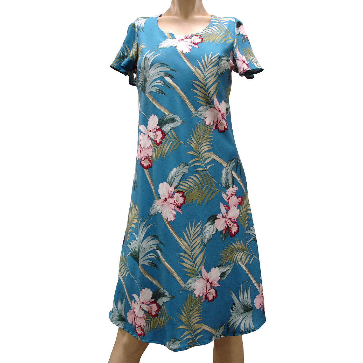 Bamboo Orchid Blue A-Line Dress with Cap Sleeves