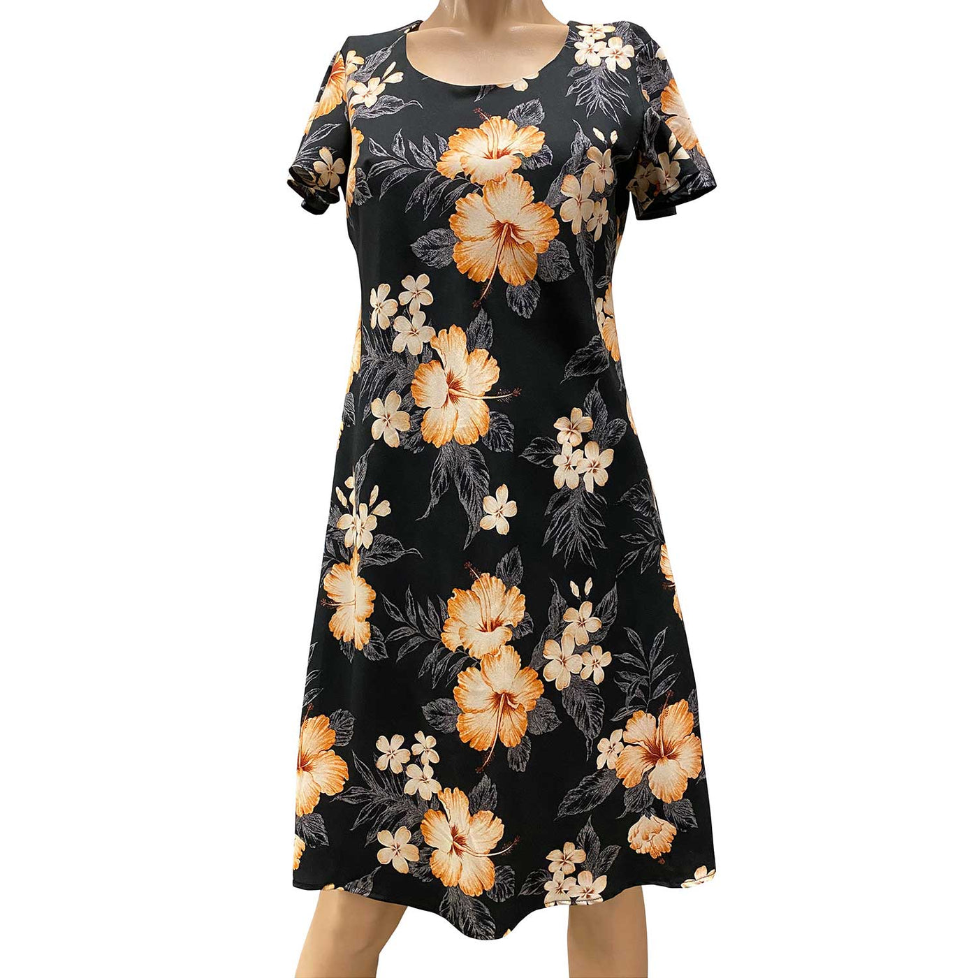 Hibiscus Resort Black A-Line Dress with Cap Sleeves