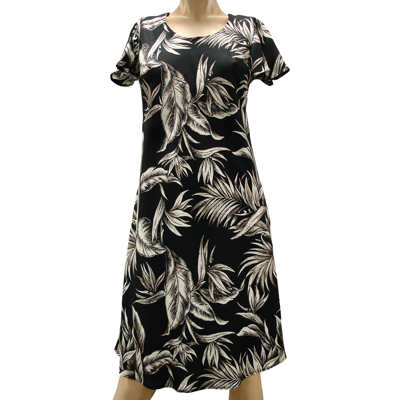 Paradise Jungle Black A-Line Dress with Cap Sleeves
