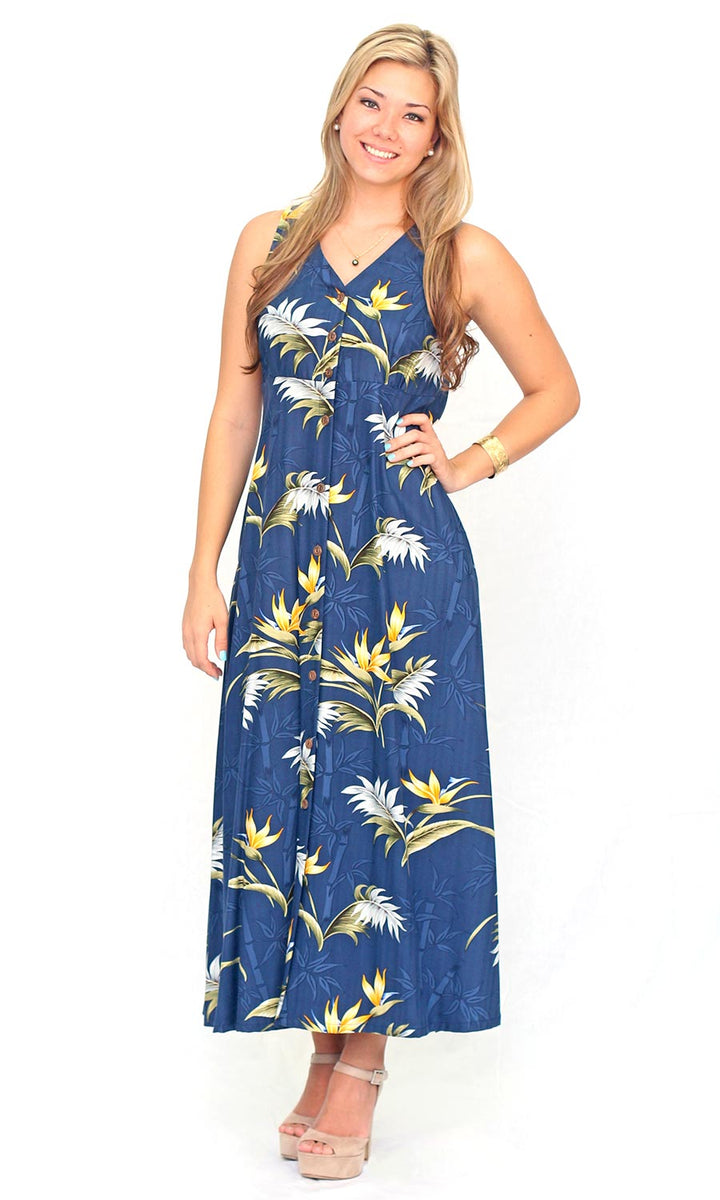 Bamboo Paradise Navy Button Front Tank Dress