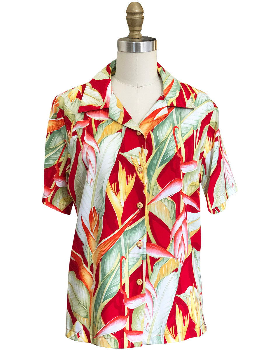 Women's Heliconia Heaven Red Camp Shirt