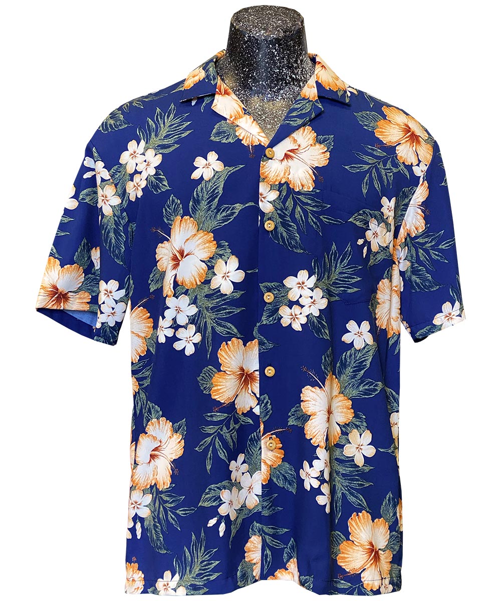 Paradise Found Hibiscus Resort Navy Hawaiian Shirt | AlohaFunWear.com
