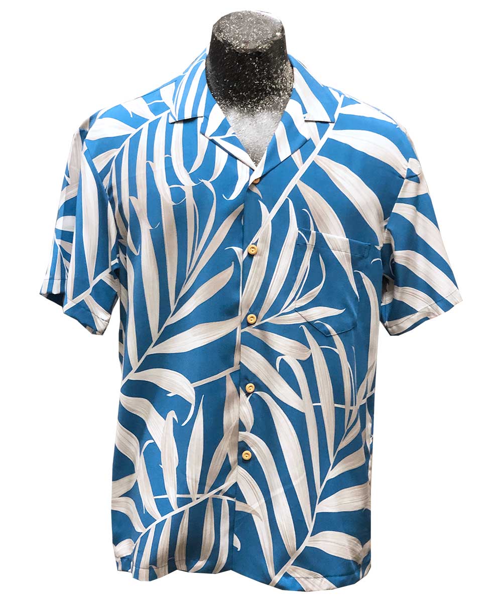 Paradise Found Islander Fronds Blue Hawaiian Shirt | AlohaFunWear.com