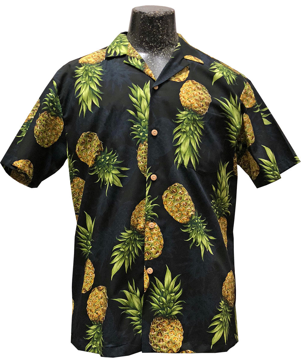 Waimea Casuals Mr. Pineapple Black Hawaiian Shirt | AlohaFunWear.com