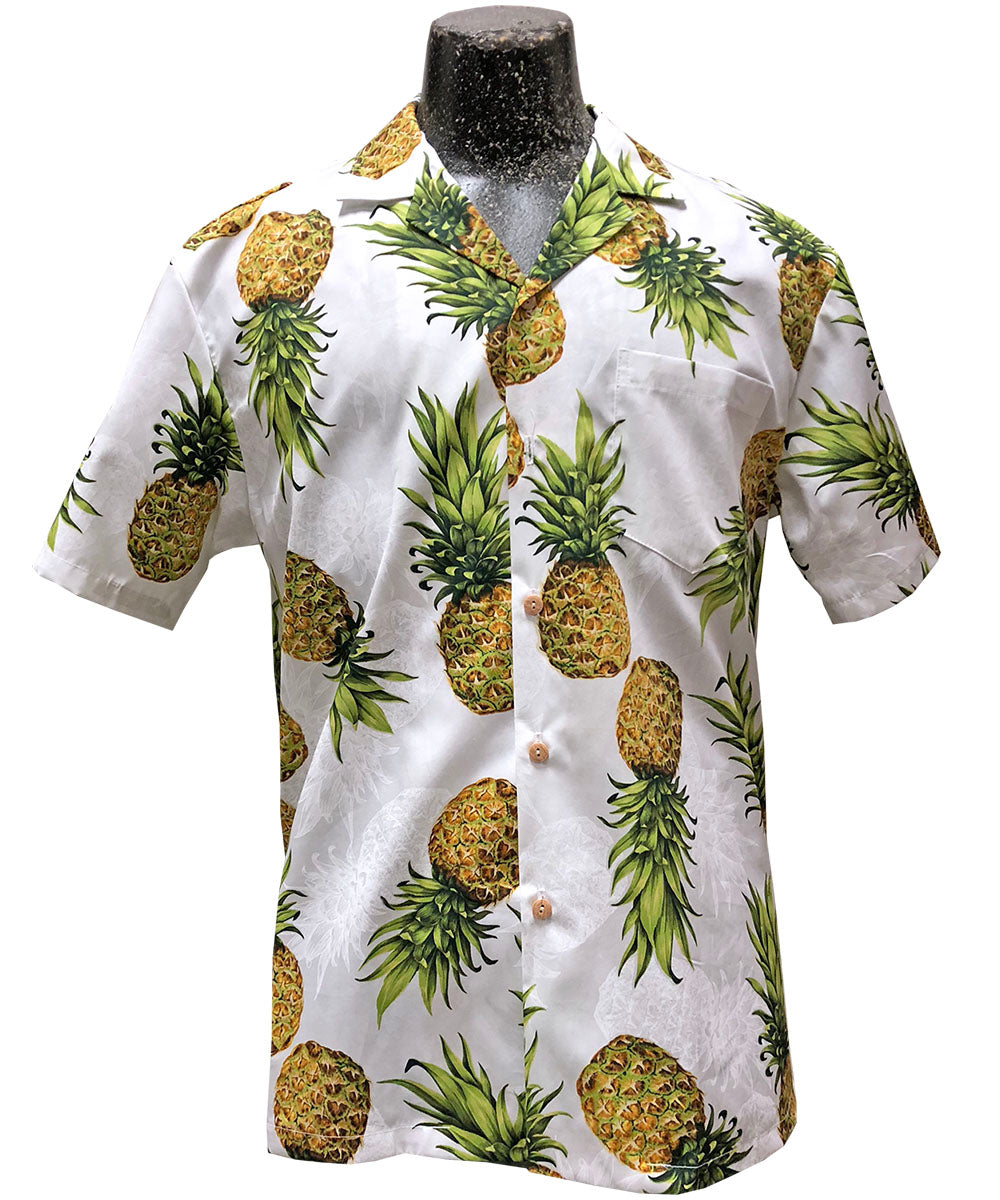 Waimea Casuals Mr. Pineapple White Hawaiian Shirt | AlohaFunWear.com