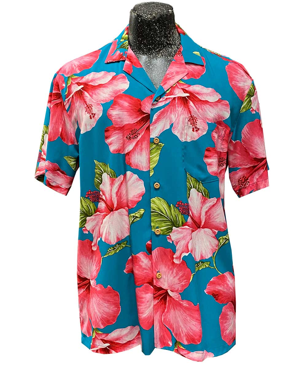 Paradise Found Super Hibiscus Teal Hawaiian Shirt | AlohaFunWear.com