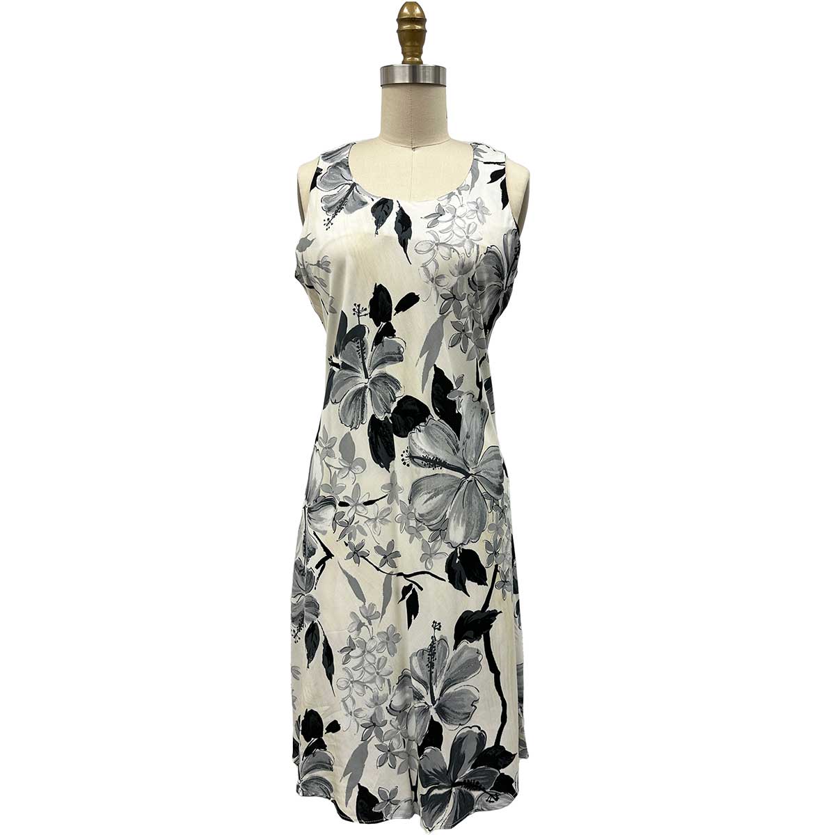 Watercolor Hibiscus Gray Tank Dress