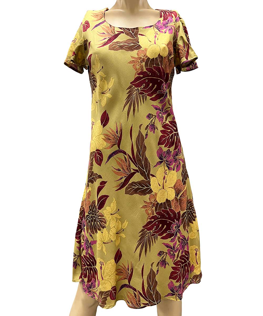 Hilo Gold A-Line Dress with Cap Sleeves