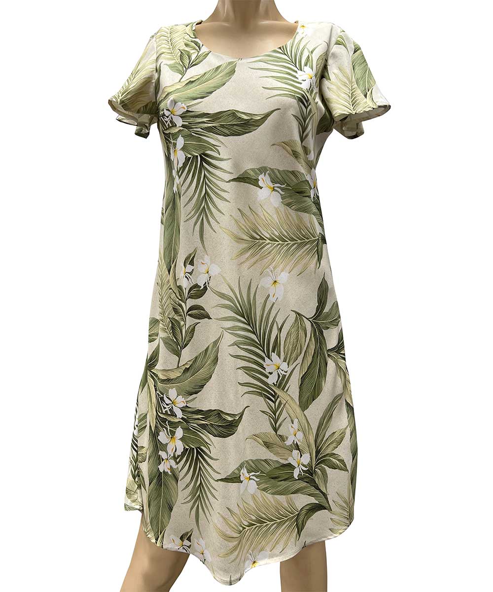 White Ginger Khaki A-Line Dress with Cap Sleeves