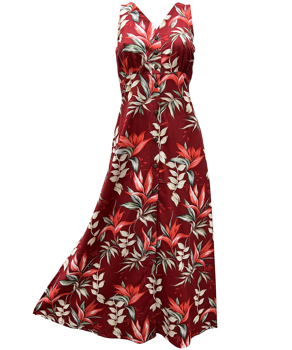 Heliconia Paradise Red Button Front Tank Dress