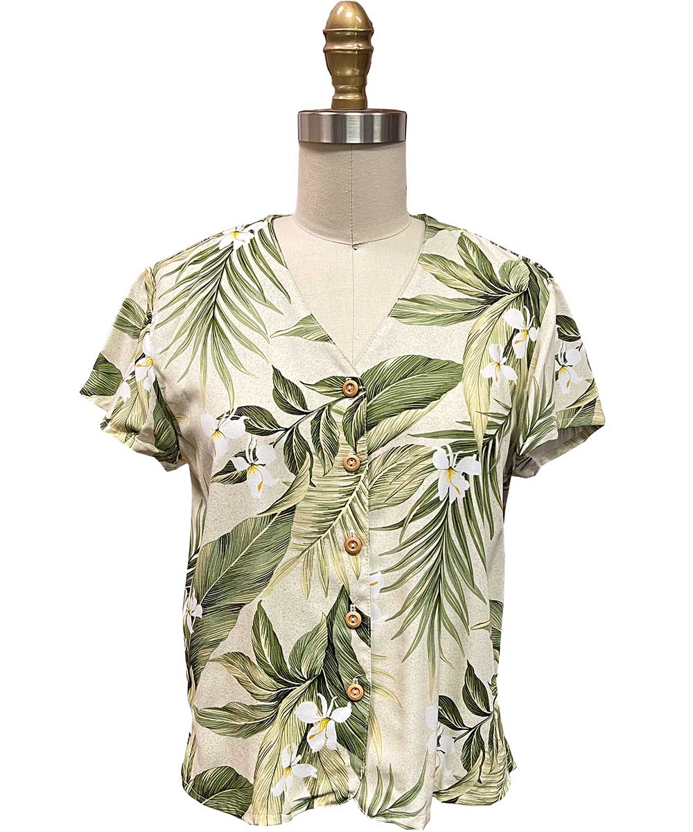 Ladies White Ginger Khaki V-Neck Blouse – AlohaFunWear.com