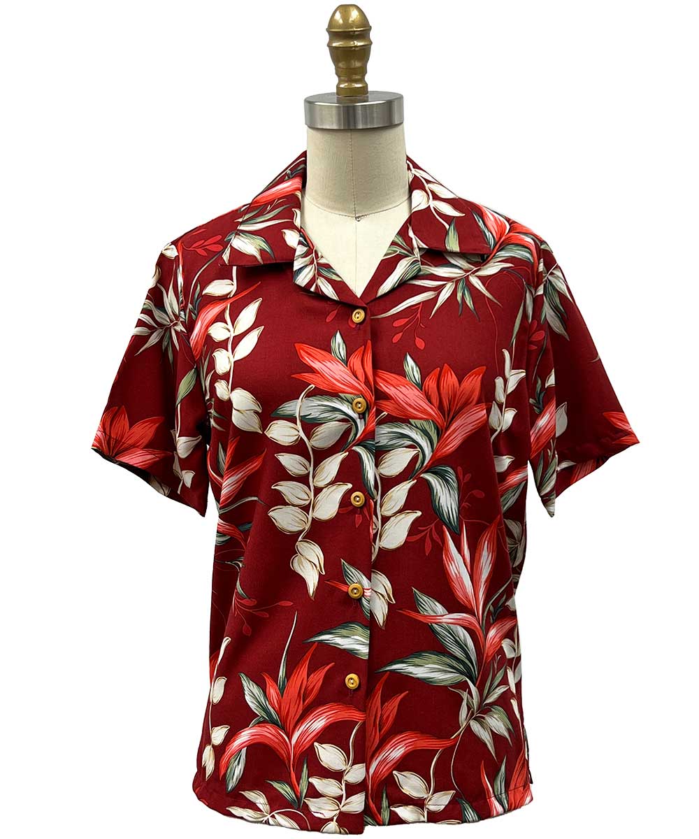 Women's Heliconia Paradise Red Camp Shirt