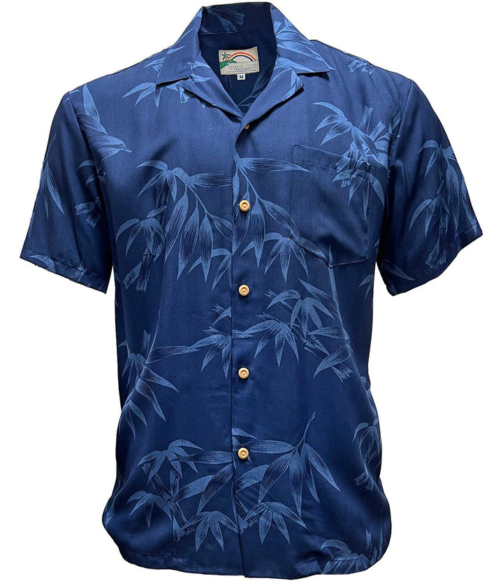 Paradise Found Bamboo Garden Navy Hawaiian Shirt | AlohaFunWear.com