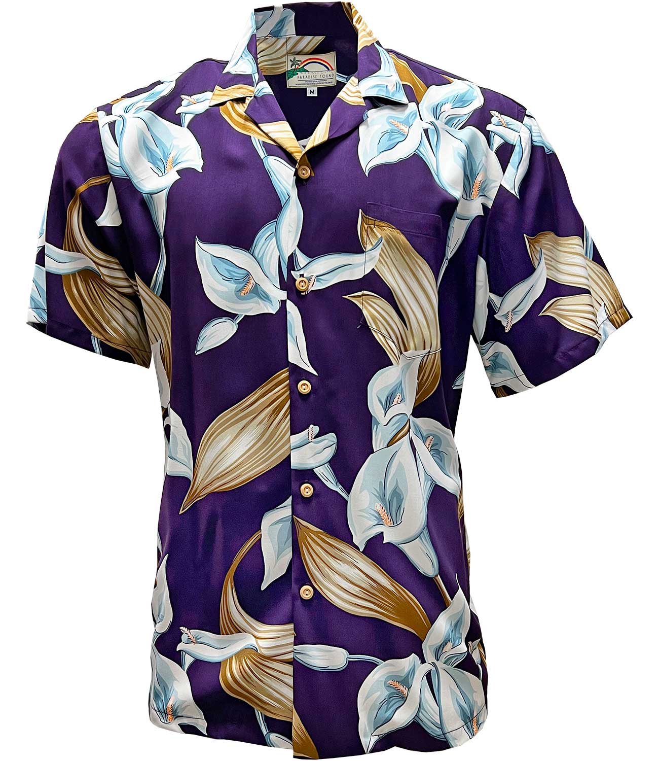 Paradise Found Calla Lily Purple Hawaiian Shirt (Magnum PI) | AlohaFunWear.com