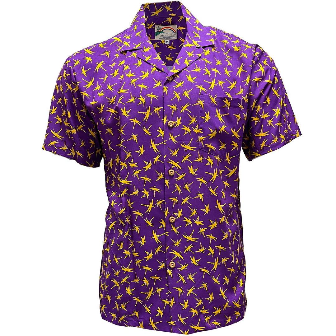 Paradise Found Midnight Bamboo Purple Hawaiian Shirt | AlohaFunWear.com