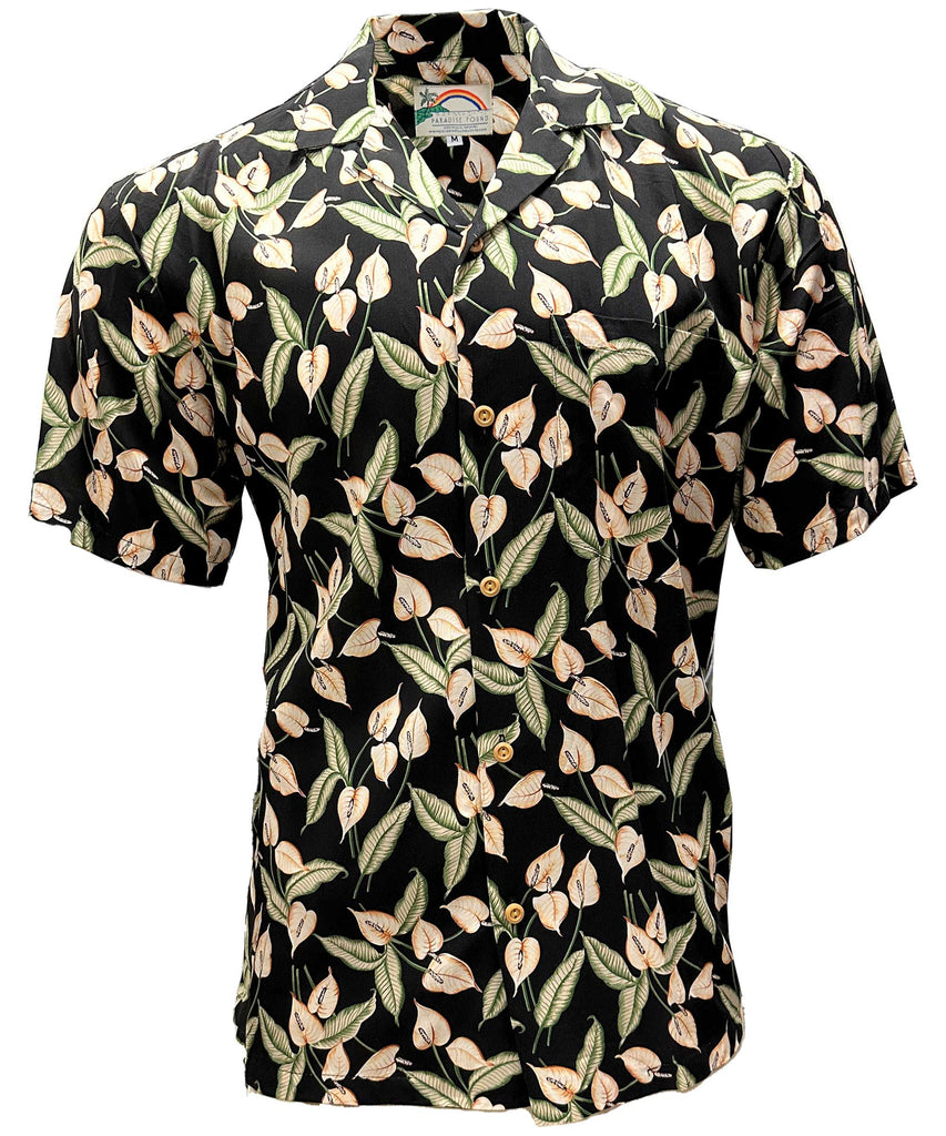 anthurium hawaiian shirt Paradise Found - Mini Anthurium - Black - Men's Hawaiian Shirts