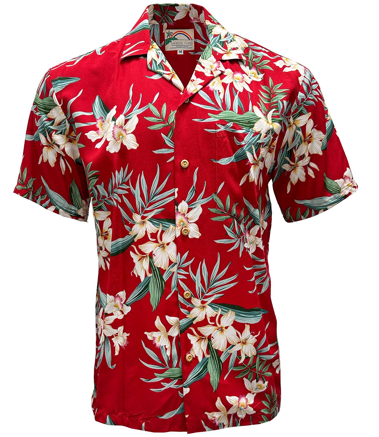 Paradise Found Ginger Orchid Red Hawaiian Shirt | AlohaFunWear.com