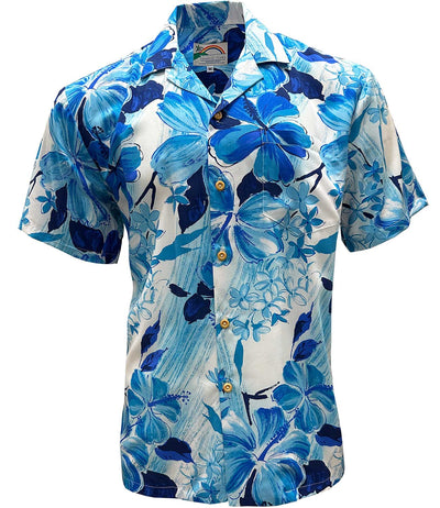 Watercolor Hibiscus Blue Hawaiian Shirt