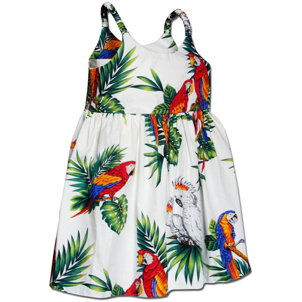 Parrots White Girl's Bungee Dress