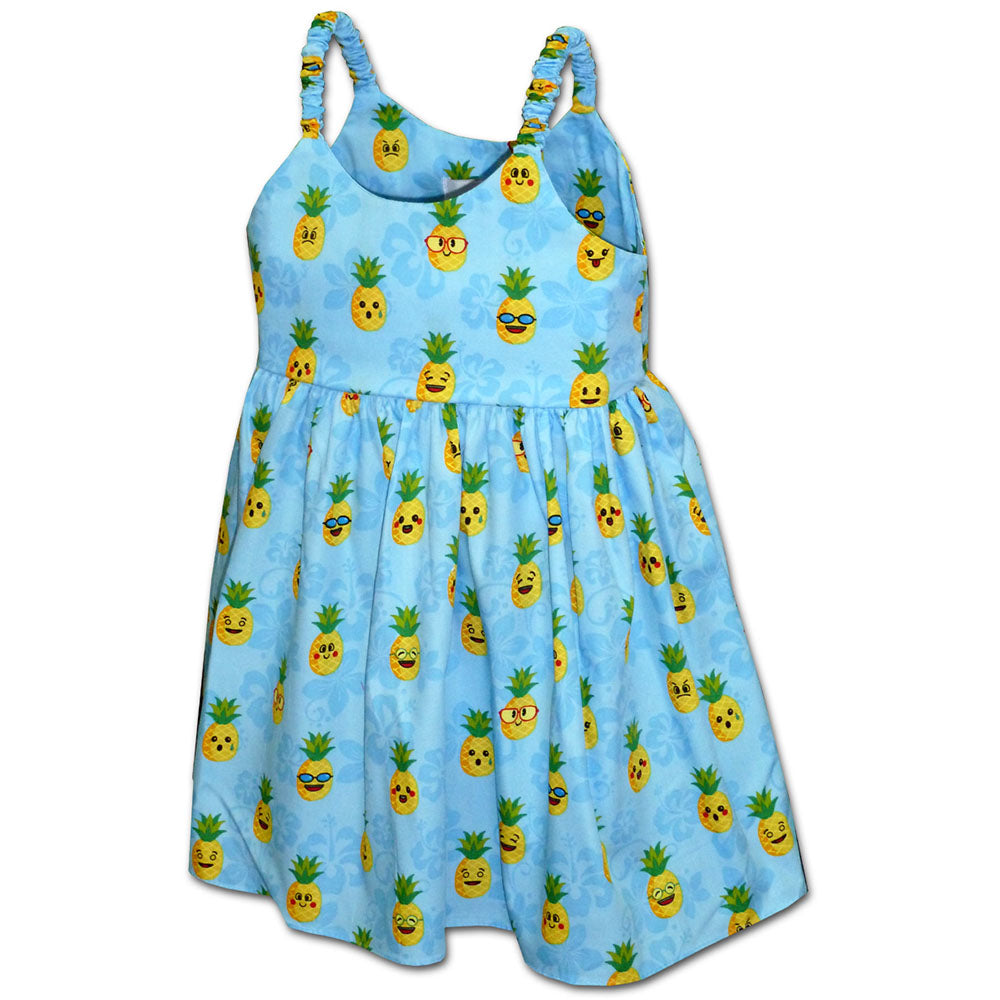 Happy Pineapples Blue Girl's Bungee Dress