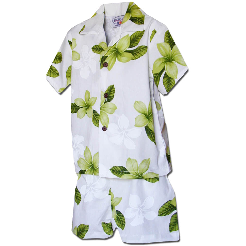 Island Little Prince Lime Boy's Hawaiian Shirt and Shorts
