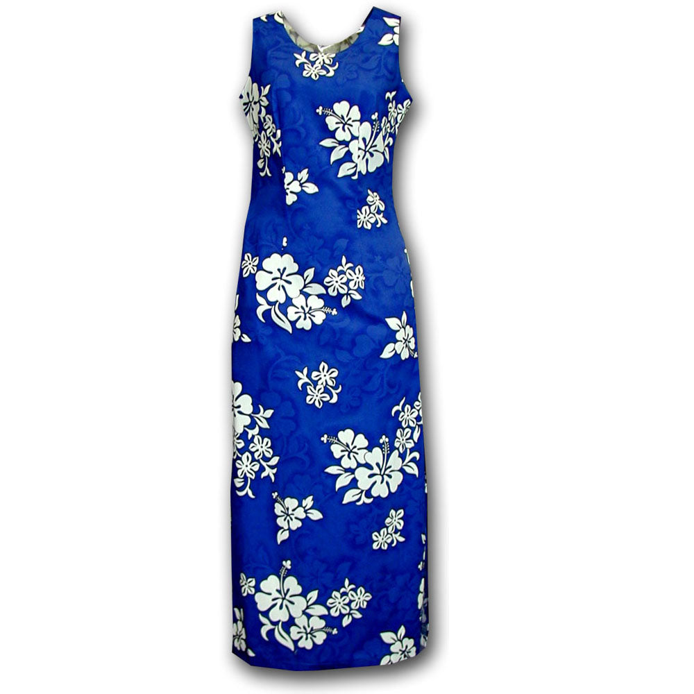 White Flower Blue Long Tank Dress